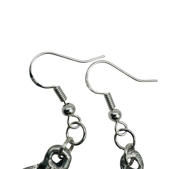 Mixed Metal Sugar Skull Earrings 925 Hooks & Artisan Silver Blend Metalwork - Picture 7 of 13